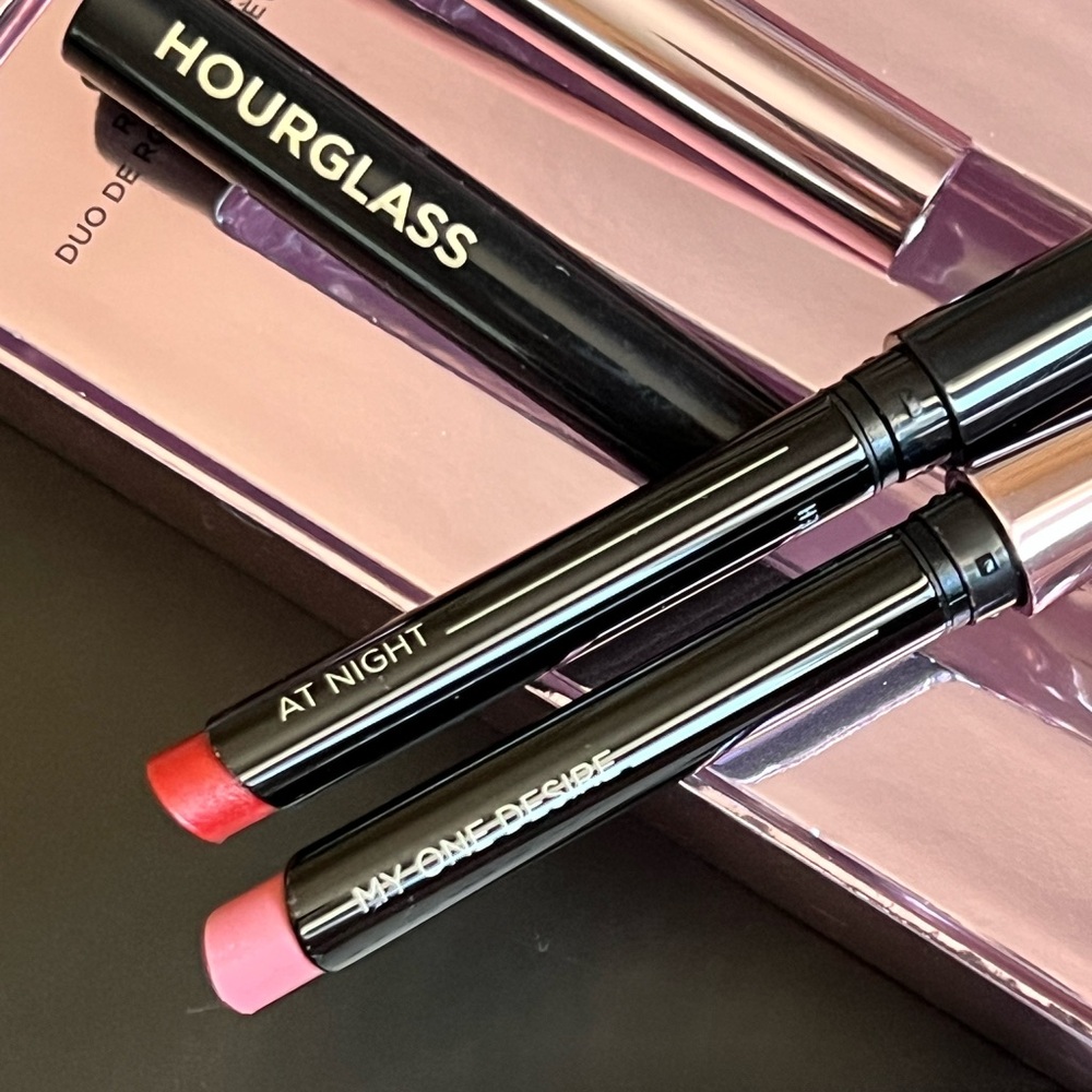 Hourglass Mini Lipstick Duo — At Night (Red) and My One Desire (Pink)